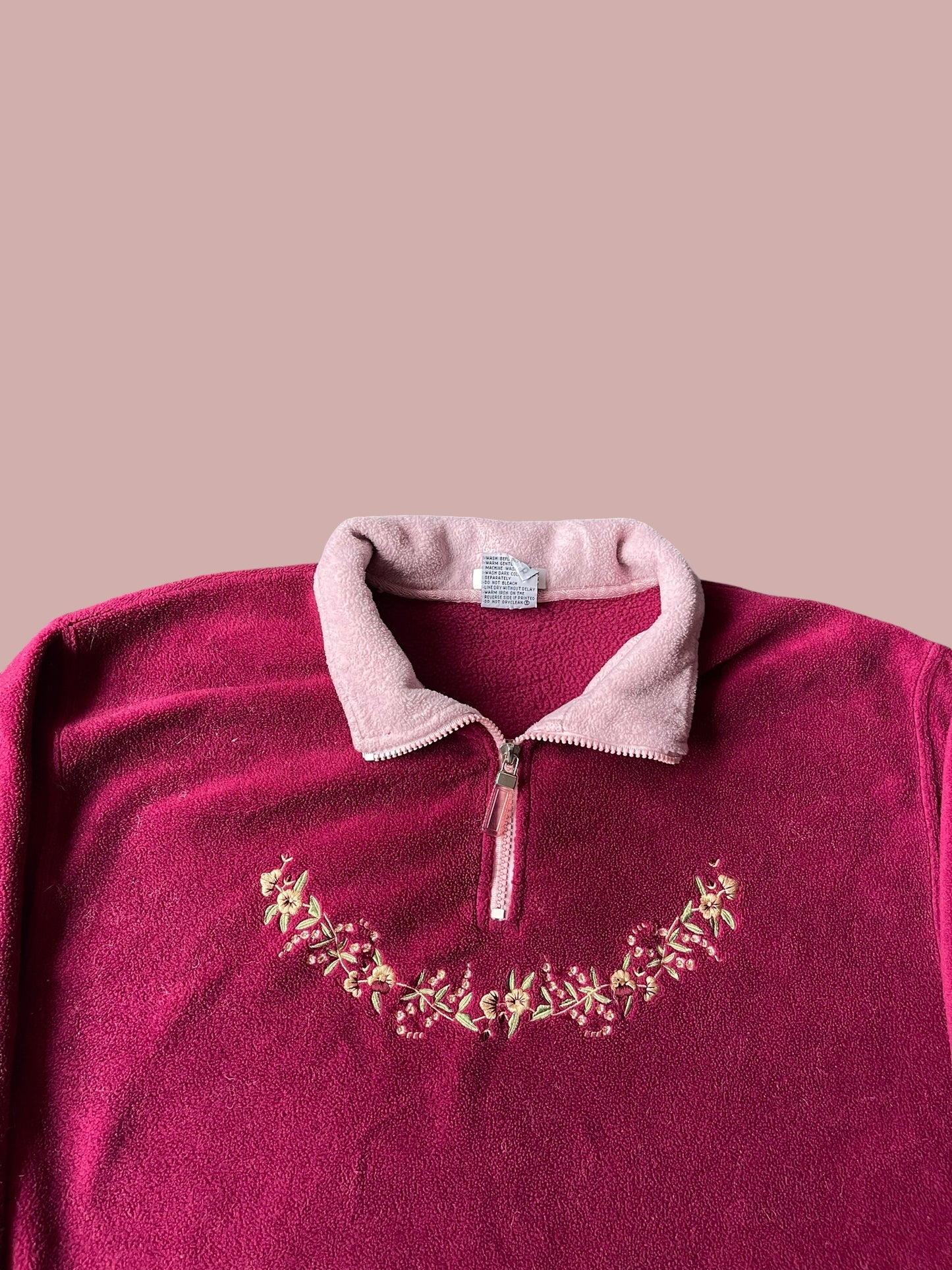 VINTAGE EMBROIDERED FLOWER QUARTER ZIP FLEECE (14)