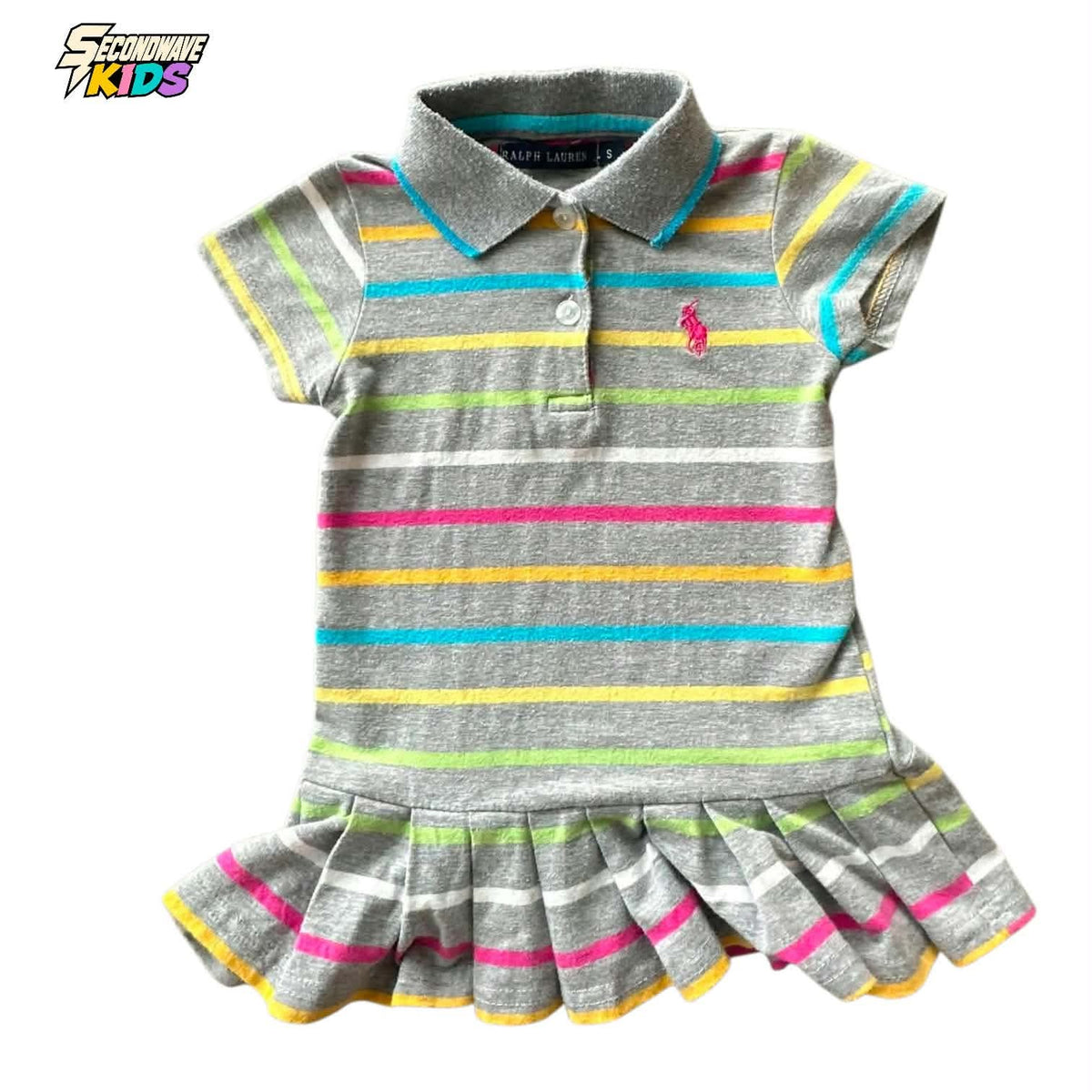 BOOTLEG RL MULTICOLOURED STRIPED BABY POLO DRESS (S)