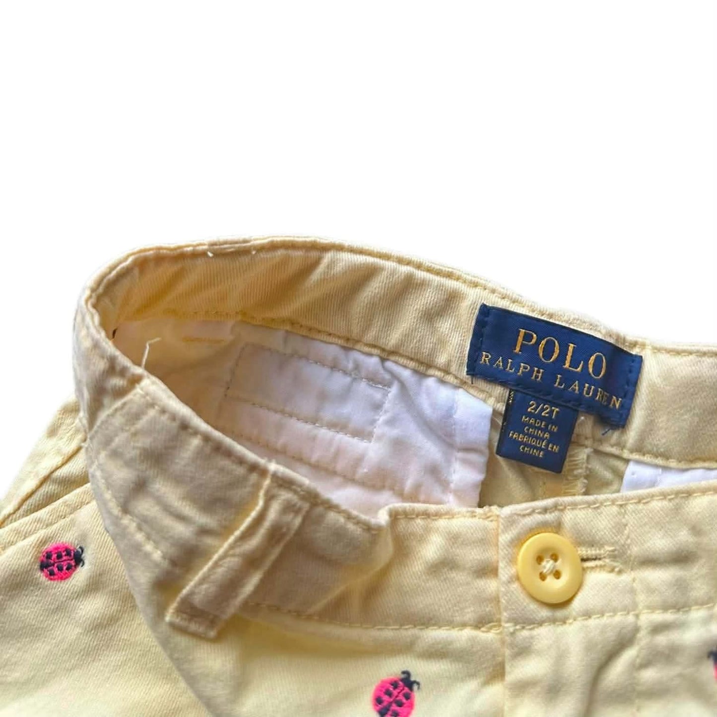 RALPH LAUREN YELLOW SHORTS WITH PINK LADYBUG EMBROIDERY (2T)