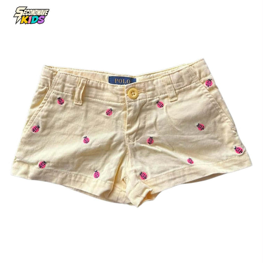 RALPH LAUREN YELLOW SHORTS WITH PINK LADYBUG EMBROIDERY (2T)