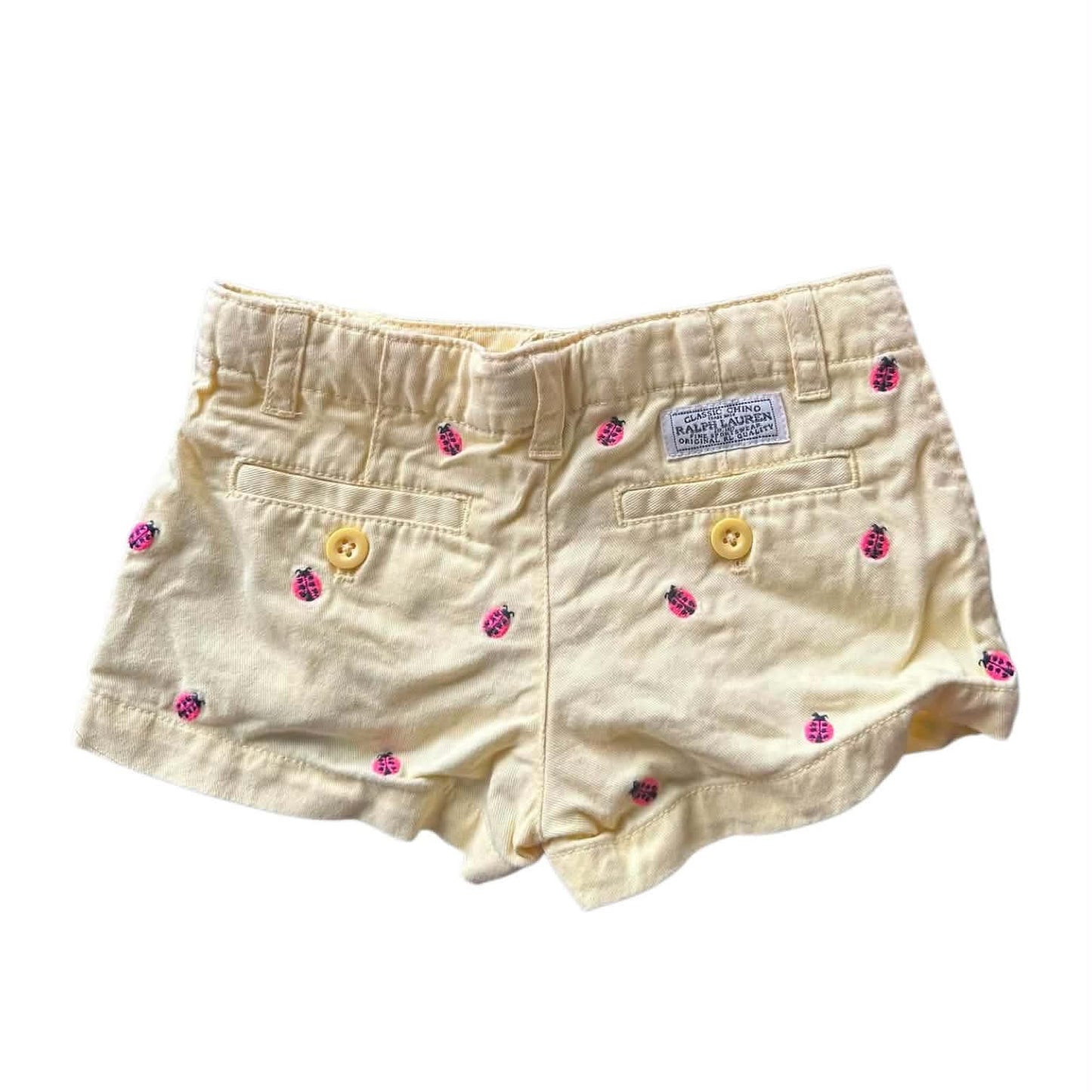 RALPH LAUREN YELLOW SHORTS WITH PINK LADYBUG EMBROIDERY (2T)