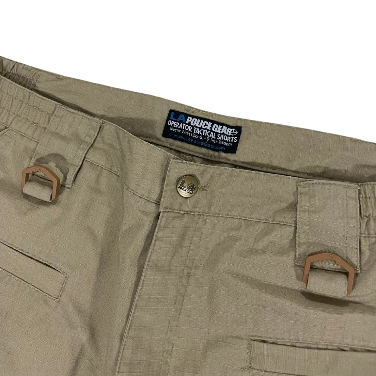 LA TACTICAL KHAKI CARGO SHORTS WITH ADJUSTABLE WAIST AND POCKETS (38)