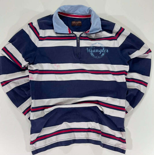 Y2K WRANGLER NAVY BLUE STRIPED QUARTER ZIP SWEATSHIRT (10)