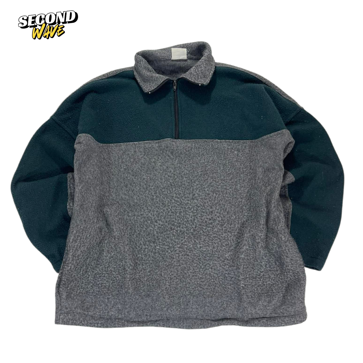 90S GREEN & GREY QUARTER ZIP FLEECE (L-XL)