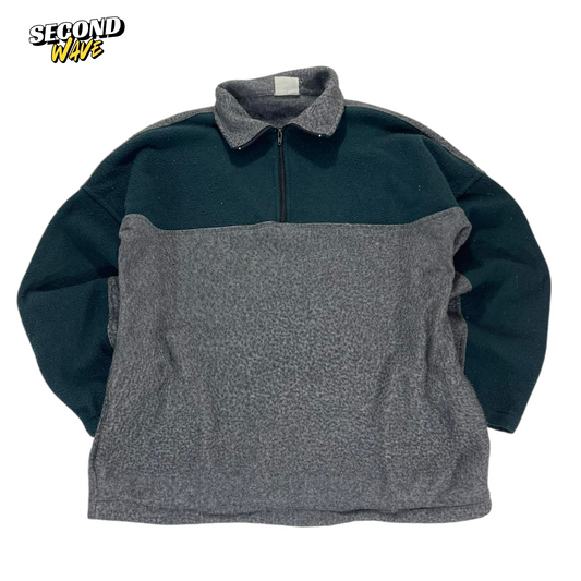 90S GREEN & GREY QUARTER ZIP FLEECE (L-XL)