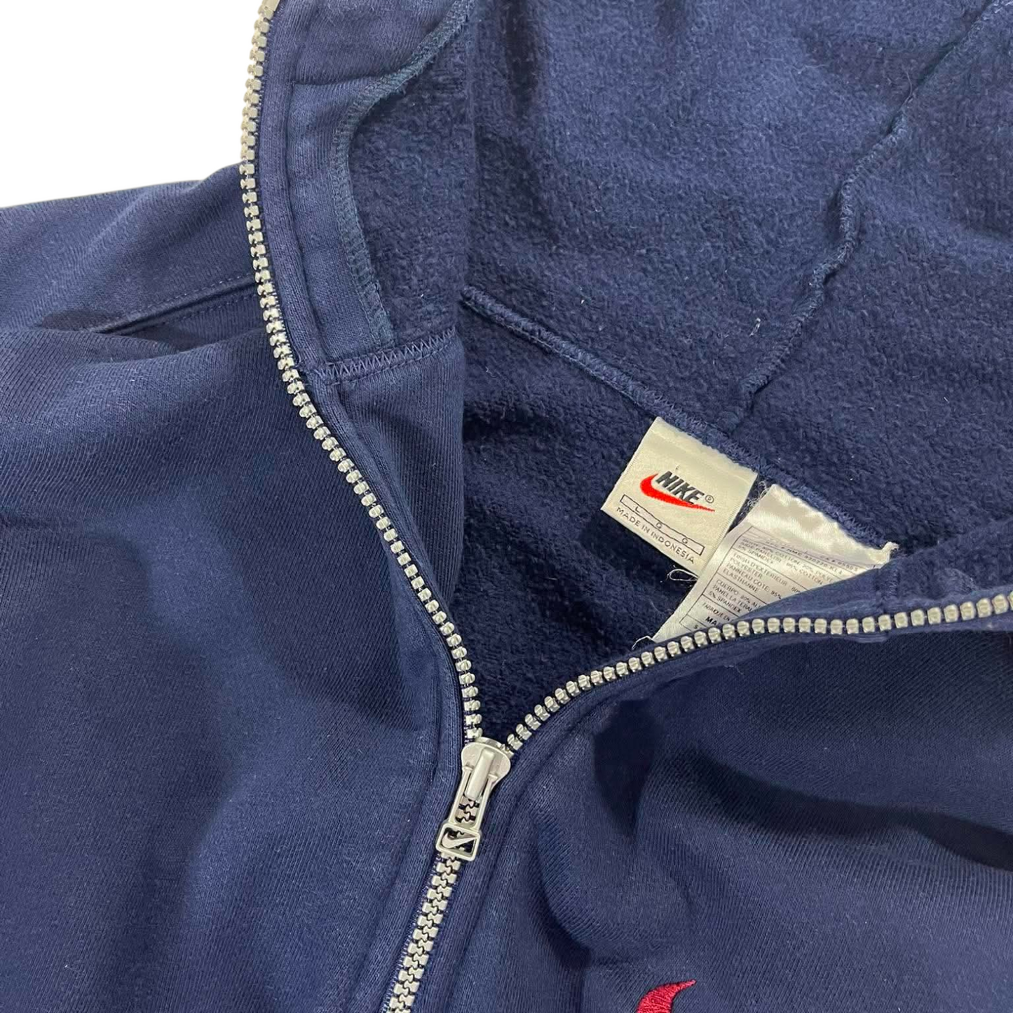 VINTAGE 90S NIKE NAVY BLUE QUARTER ZIP HOODIE (L)