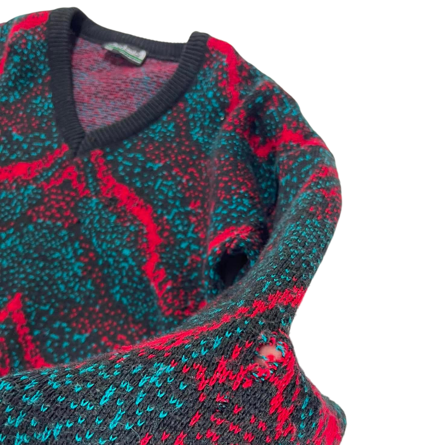 90s CHECKMATE MULTICOLOURED KNIT SWEATER (M)