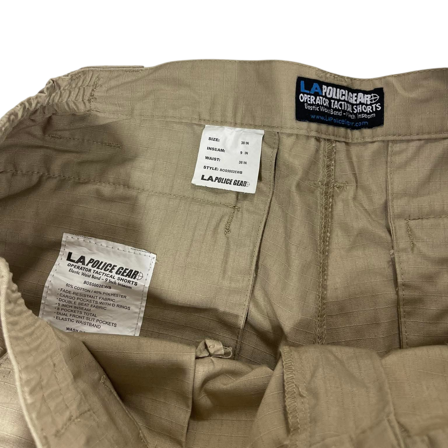 LA TACTICAL KHAKI CARGO SHORTS WITH ADJUSTABLE WAIST AND POCKETS (38)