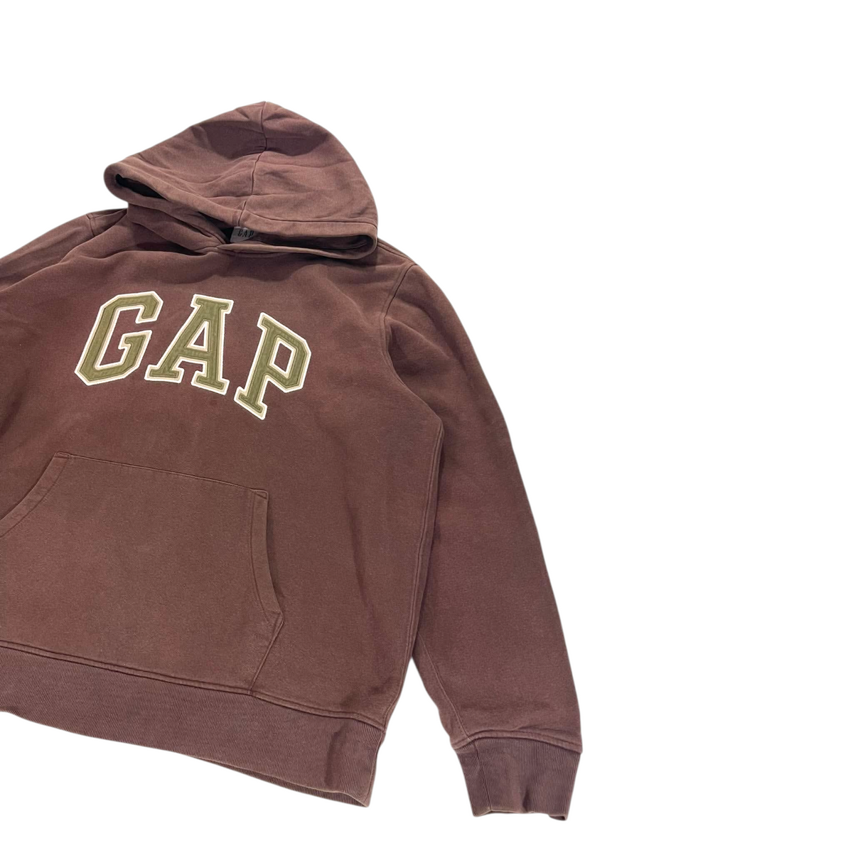 VINTAGE EMBROIDERED BROWN GAP HOODIE (BEST FIT LARGE)