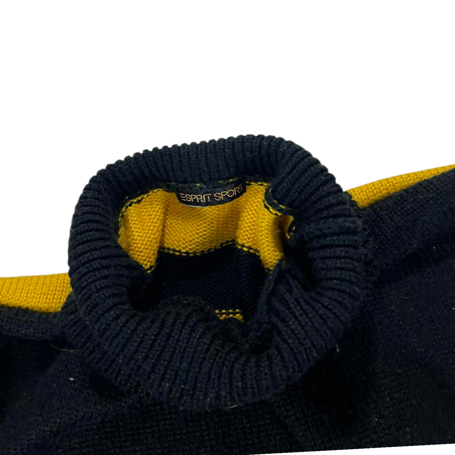 VINTAGE YELLOW AND BLACK STRIPED TURTLENECK SWEATER (L)