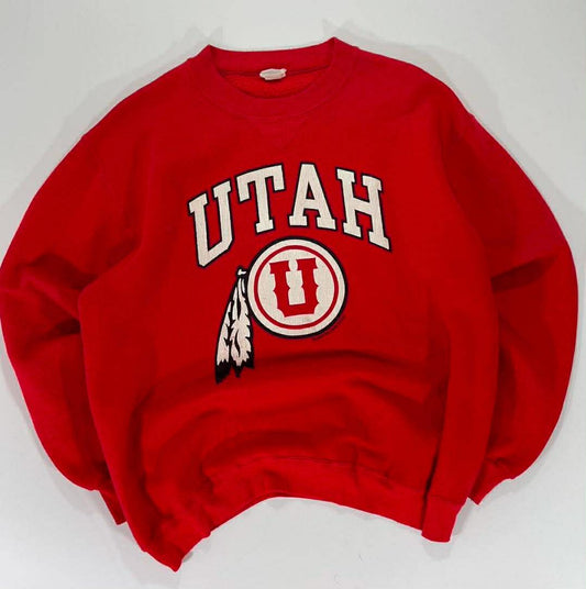 VINTAGE RED UNIVERSITY OF UTAH CREWNECK SWEATSHIRT (M-L)