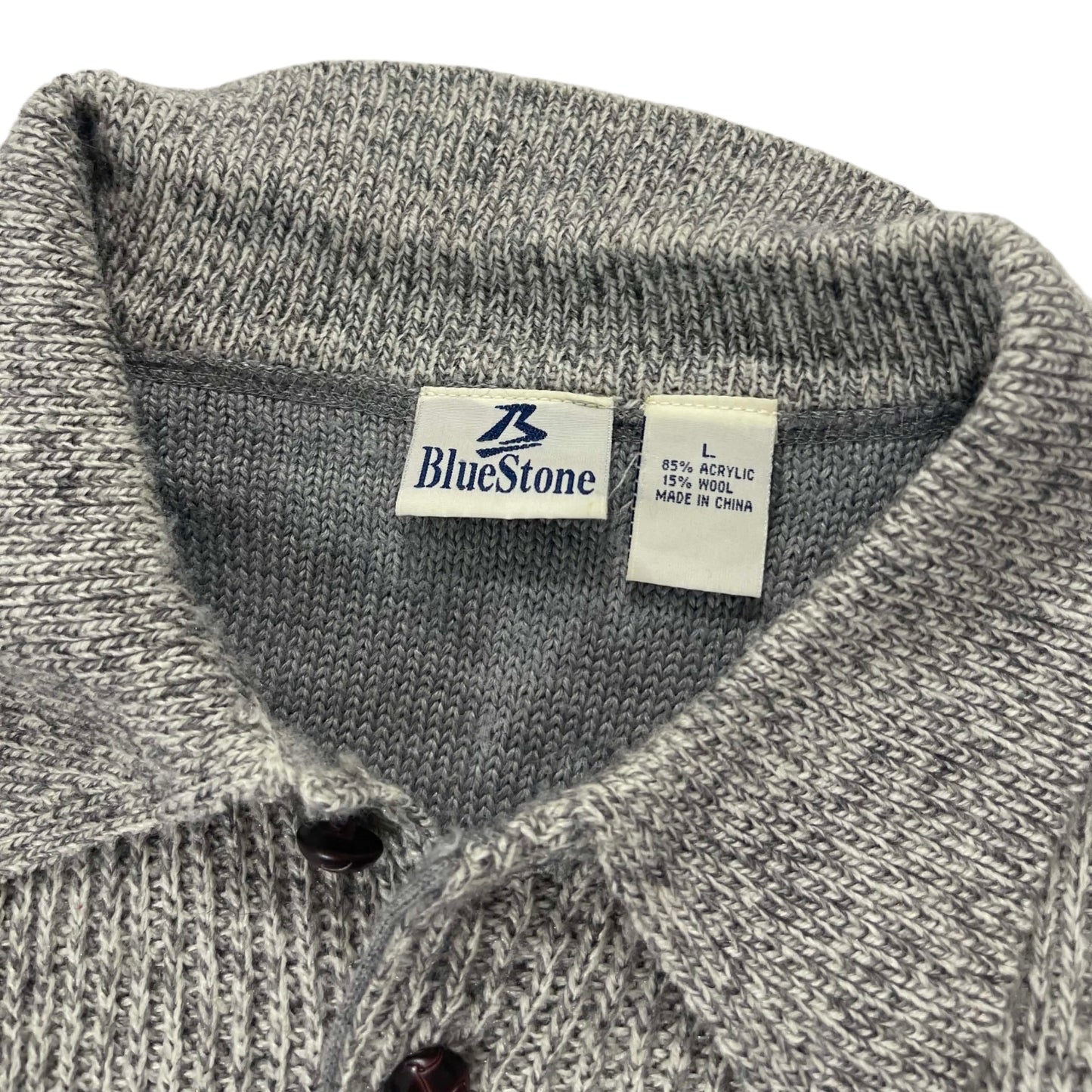 90S BLUESTONE GRAY ACRYLIC & WOOL KNIT POLO (L)