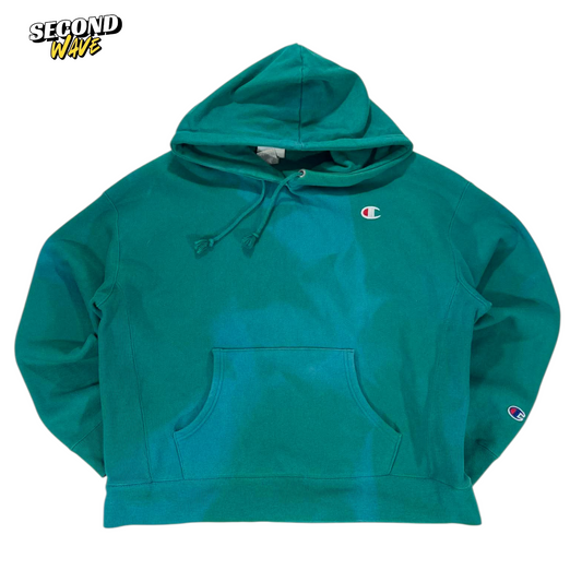 VINTAGE CHAMPION GREEN HOODIE WITH EMBROIDERED LOGO (M)