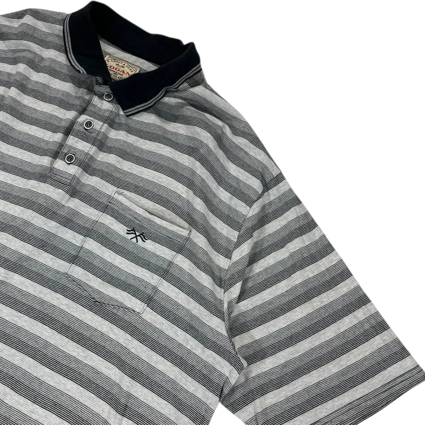VINTAGE LOGAN & SONS GREY STRIPED POLO SHIRT (XXL)