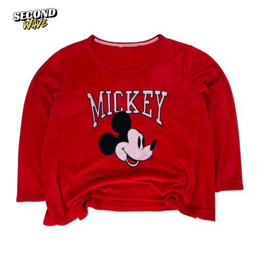 VINTAGE RED MICKEY MOUSE SWEATSHIRT FLEECE WITH EMBROIDERED (M)