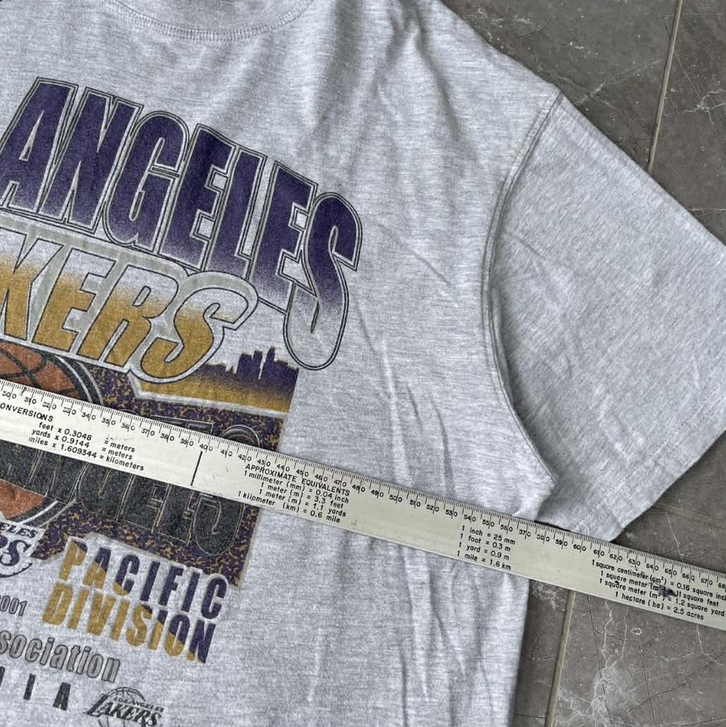 90s LOS ANGELES LAKERS GREY GRAPHIC TEE (L)