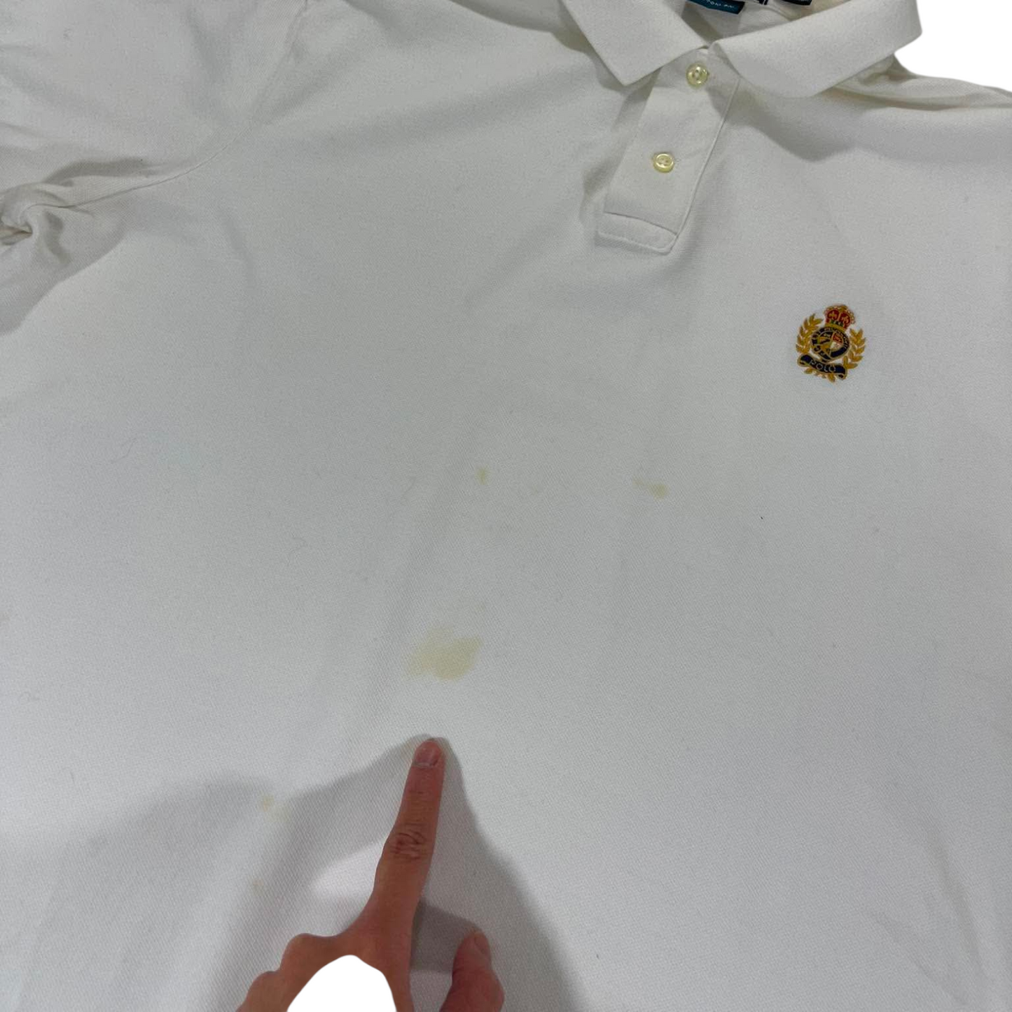 RALPH LAUREN WHITE POLO SHIRT WITH EMBROIDERED CREST (XL)
