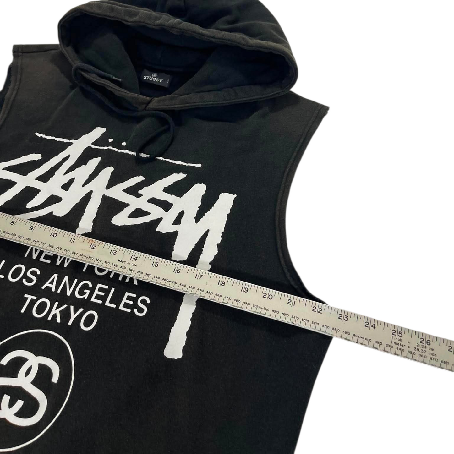 STÜSSY BLACK TANK TOP HOODIE (L)