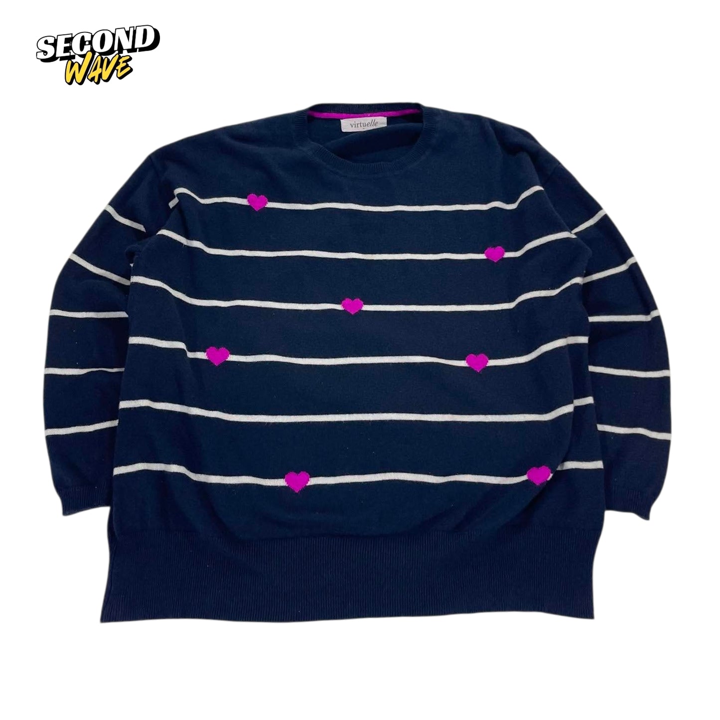 NAVY BLUE STRIPED HEART SWEATER (M)