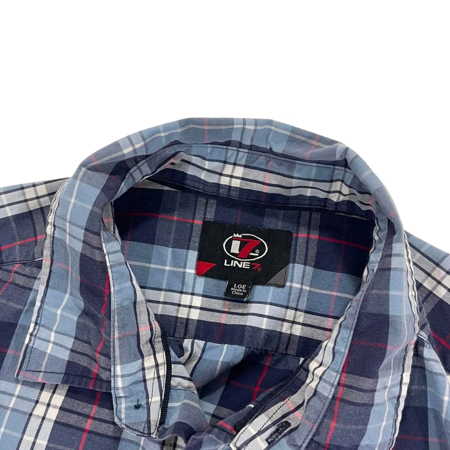 90S LINE 7 BLUE PLAID BUTTON UP SHIRT (L)