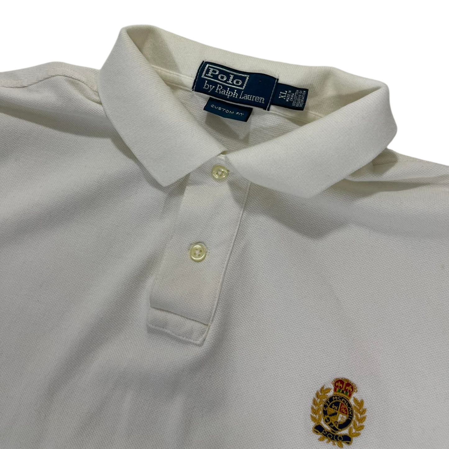 RALPH LAUREN WHITE POLO SHIRT WITH EMBROIDERED CREST (XL)