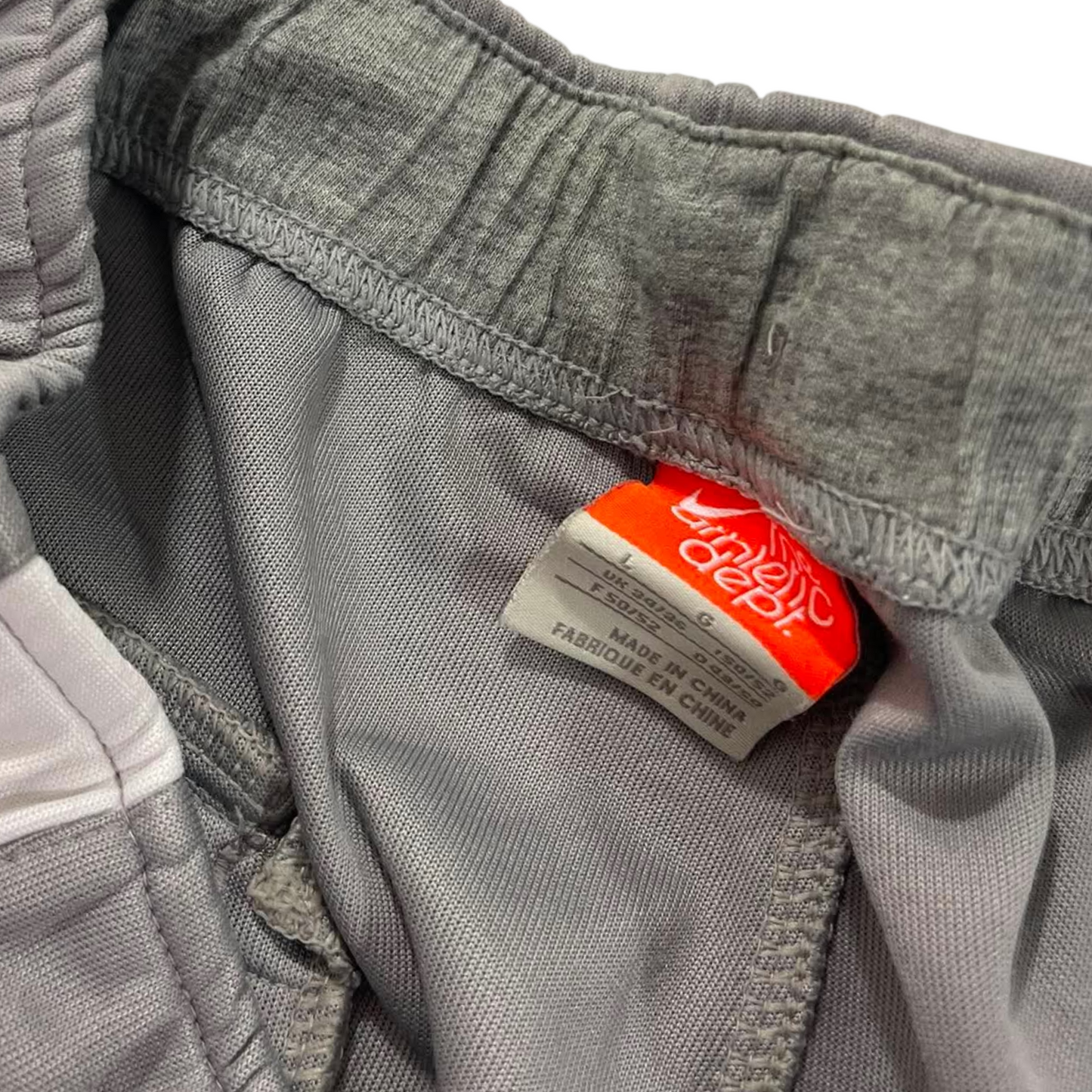 VINTAGE NIKE DEPT. GRAY & WHITE TRACK PANTS (L) ⁴