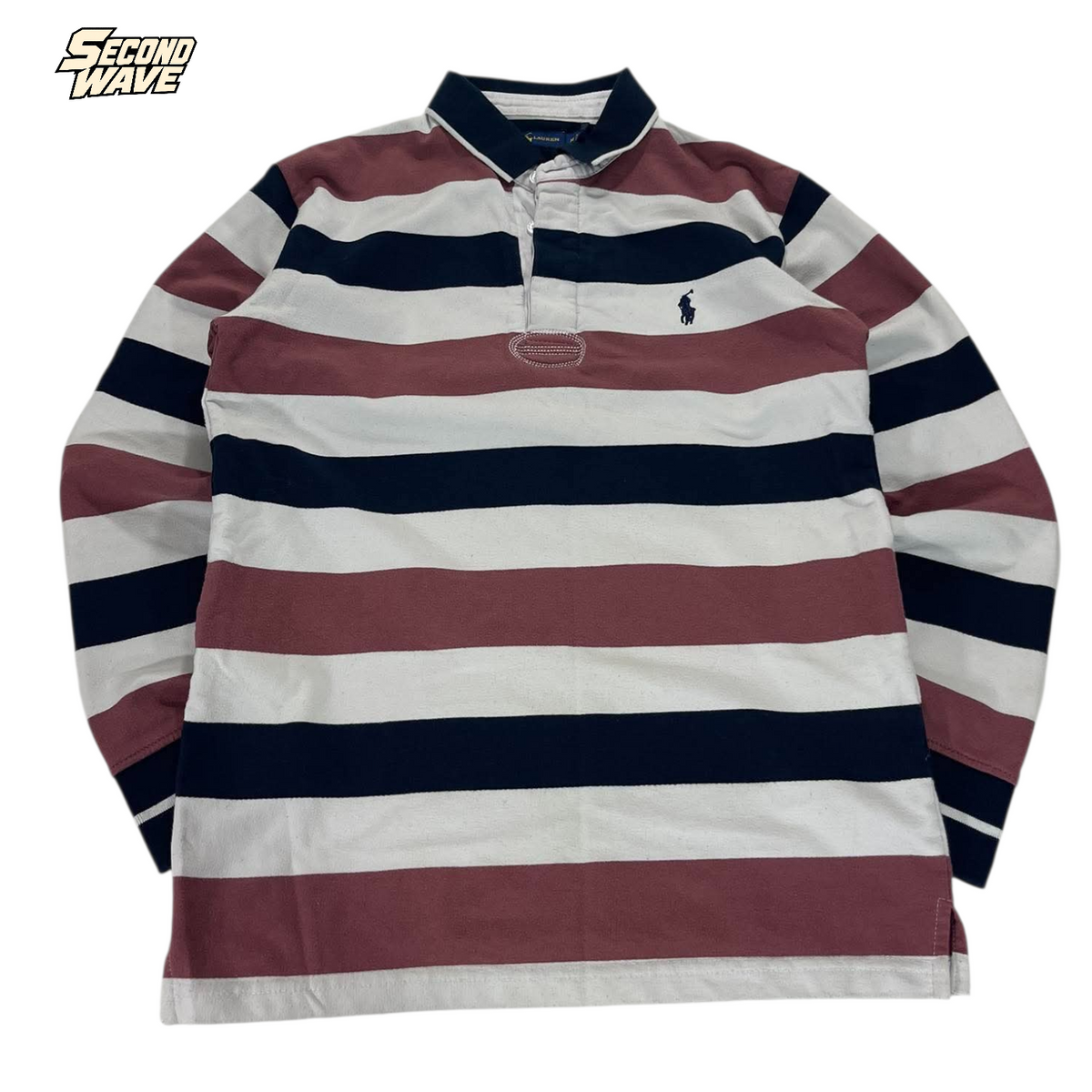 RALPH LAUREN RUGBY STRIPED POLO LONGSLEEVE (S - M)