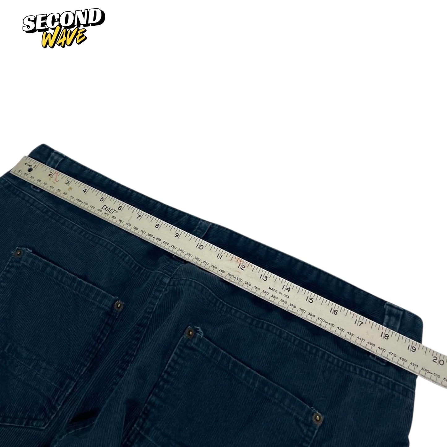 VINTAGE SOUTHCAPE BLUE CORDUROY WIDE LEG TROUSERS (38)