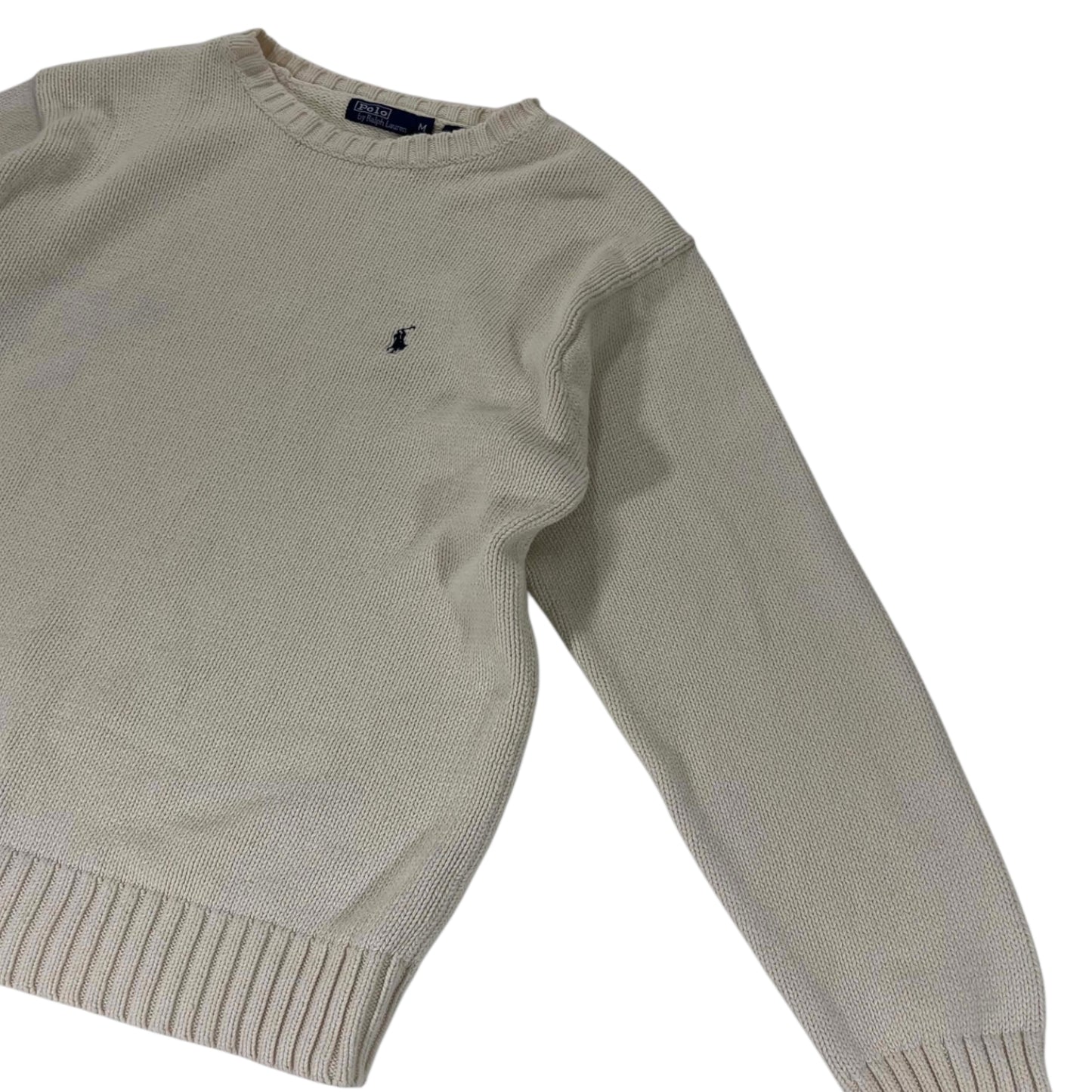 VINTAGE 100% COTTON POLO RALPH LAUREN CREAM COTTON KNIT SWEATER (M-L)