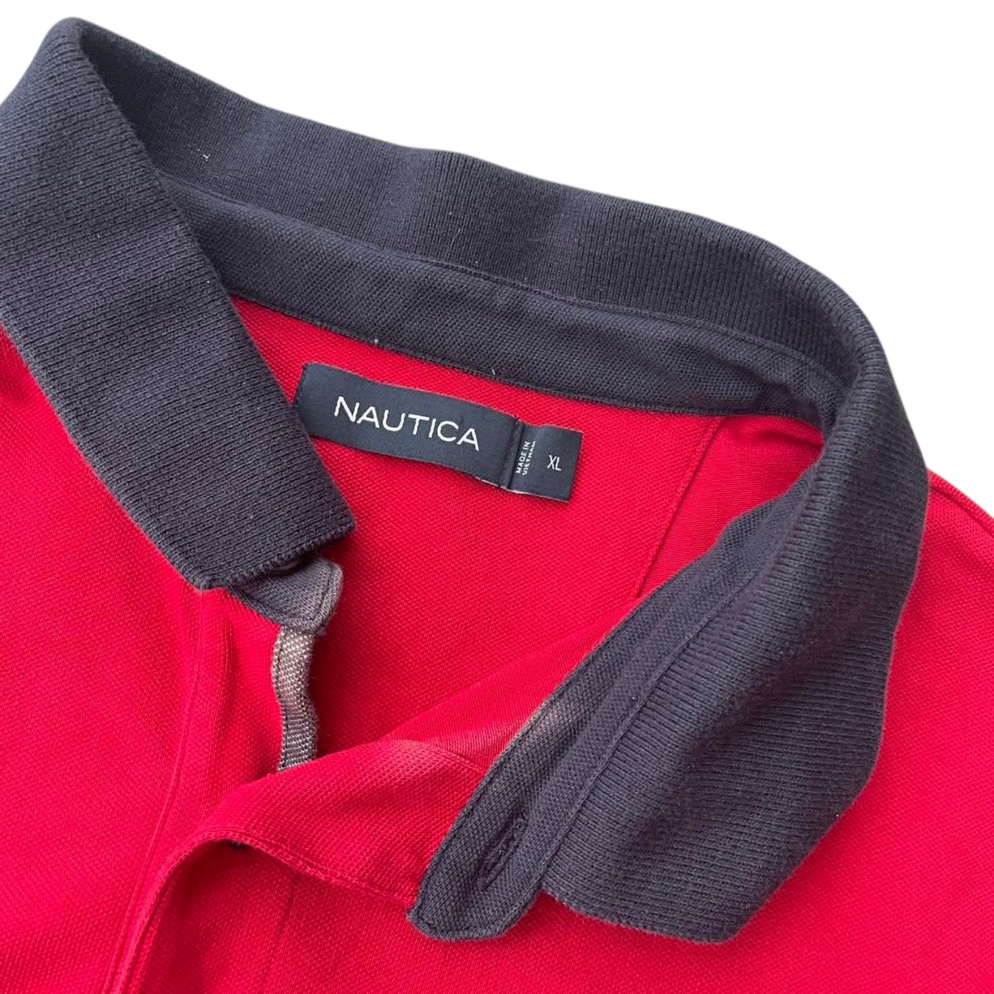 NAUTICA RED POLO SHIRT WITH NAVY COLLAR AND EMBROIDERED LOGO (XL)
