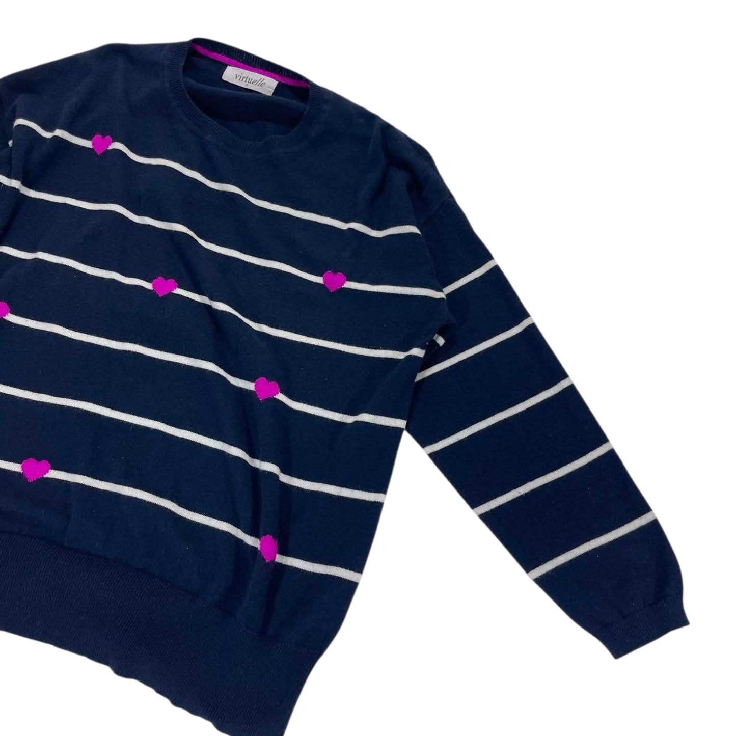 NAVY BLUE STRIPED HEART SWEATER (M)
