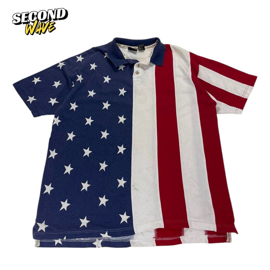 VINTAGE PASSB REDHEAD USA FLAG POLO SHIRT (L)