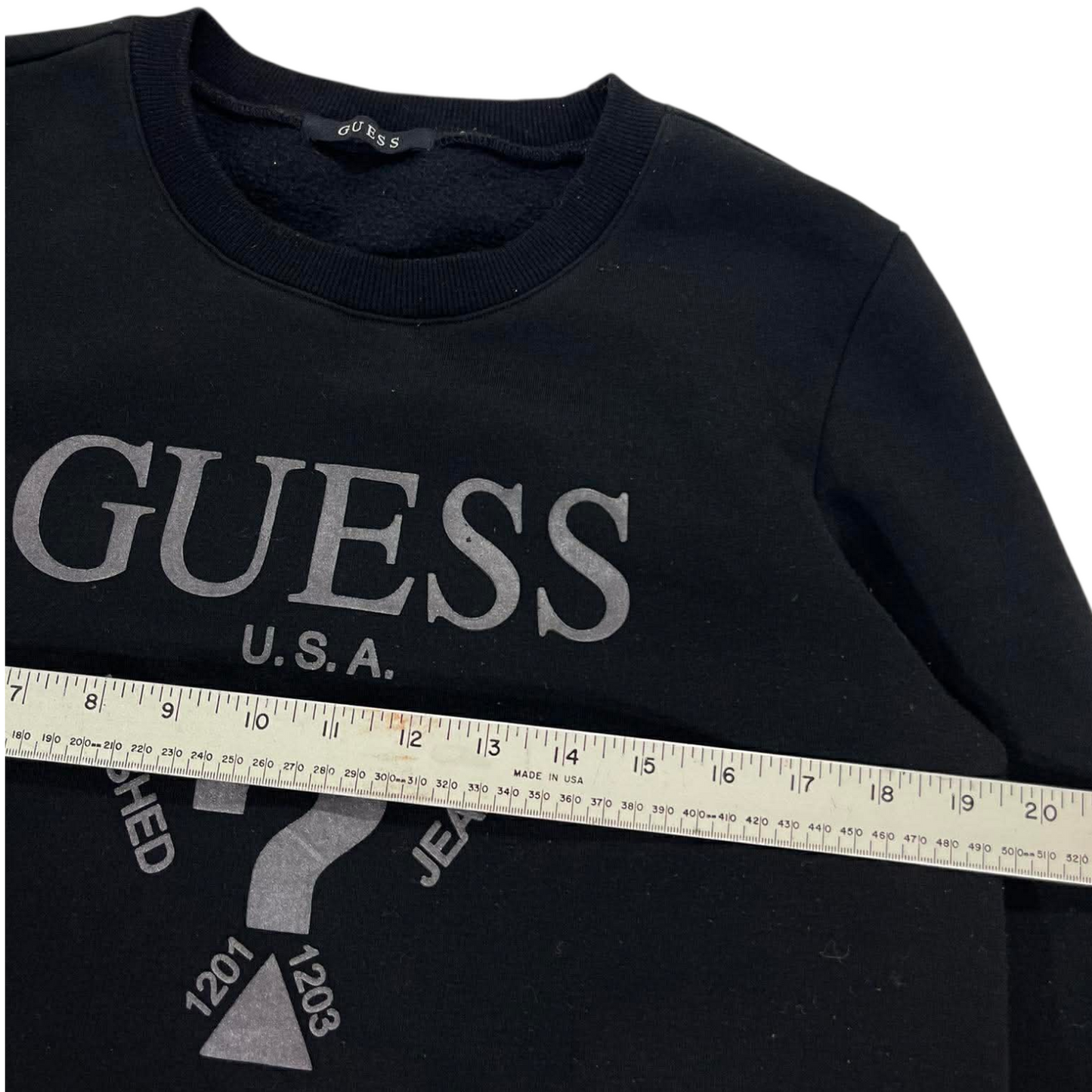 VINTAGE GUESS BLACK CREWNECK SWEATSHIRT WITH SILVER LOGO(M)