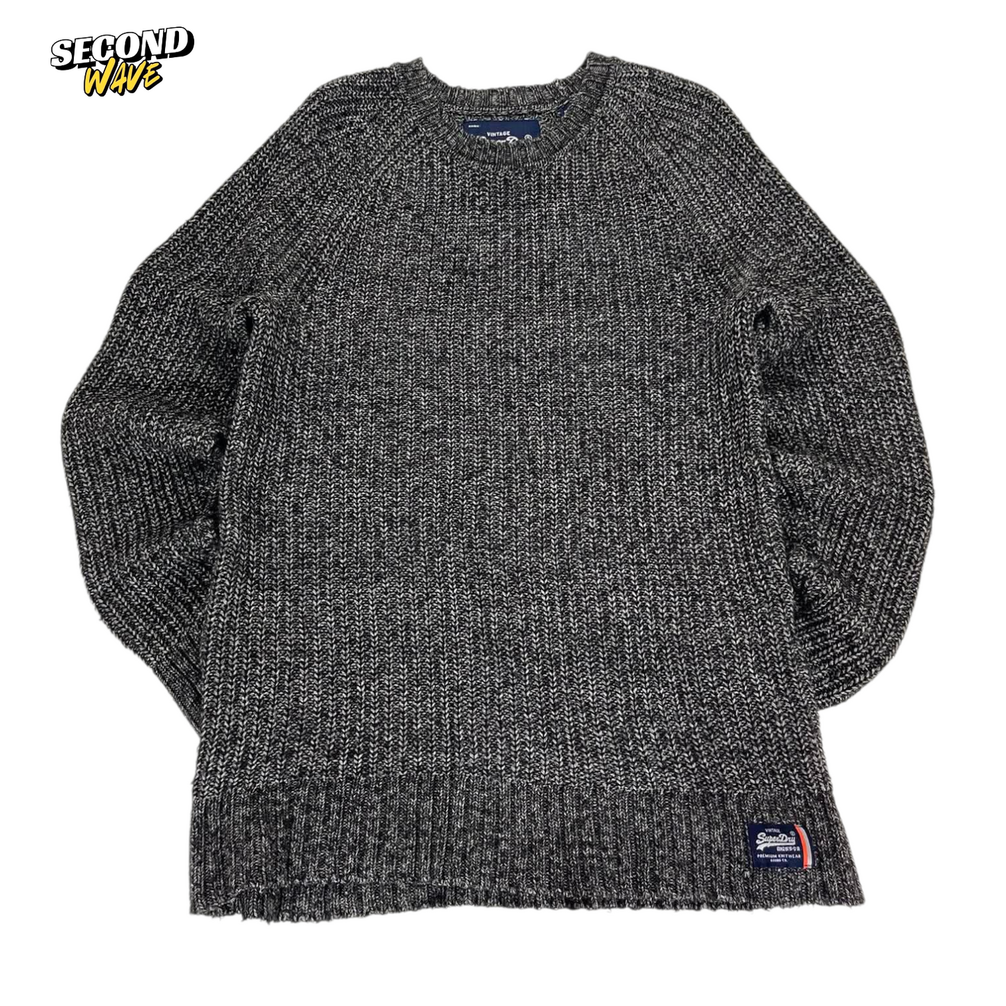 VINTAGE SUPERDRY GREY KNIT JUMPER (L)