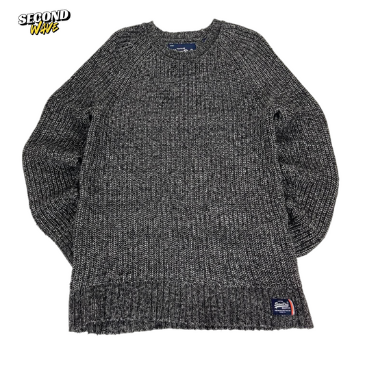 VINTAGE SUPERDRY GREY KNIT JUMPER (L)