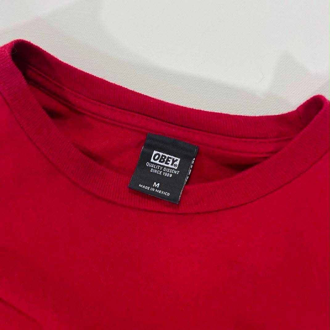 Y2K OBEY RED T-SHIRT WITH WHITE LOGO (M)