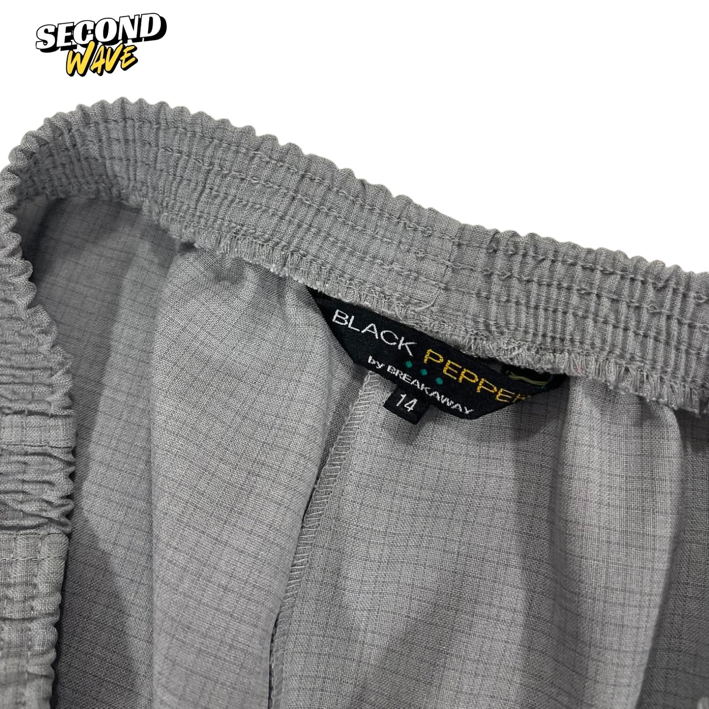 VINTAGE BREAKAWAY BLACK PEPPER GREY WIDE LEG TROUSERS (L)