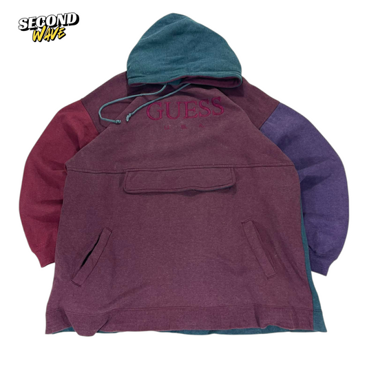 VINTAGE MULTI COLOURED GUESS USA HOODIE WITH EMBROIDERED LOGO(L-XL)
