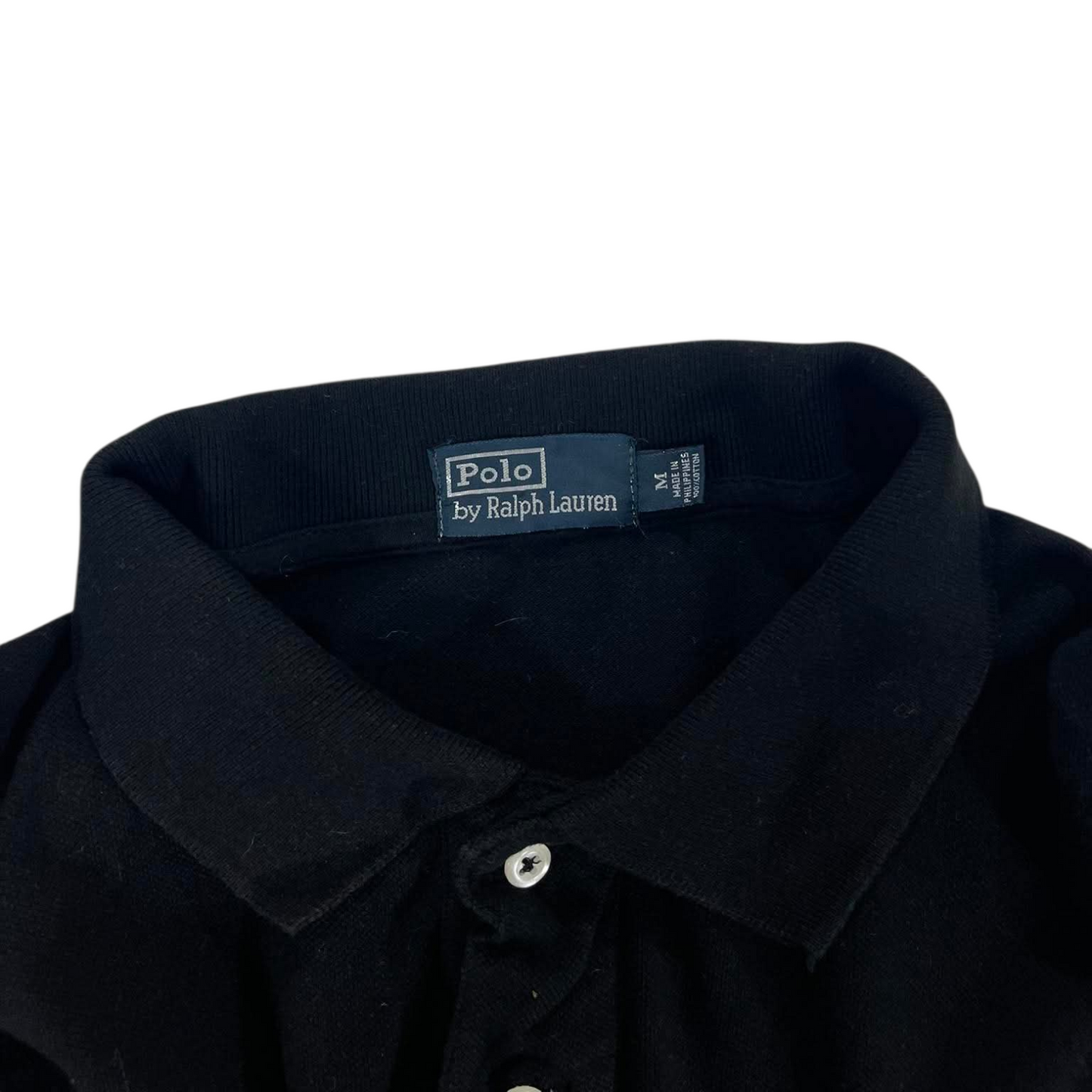 VINTAGE RALPH LAUREN BLACK CROPPED LONG SLEEVE POLO SHIRT (M)