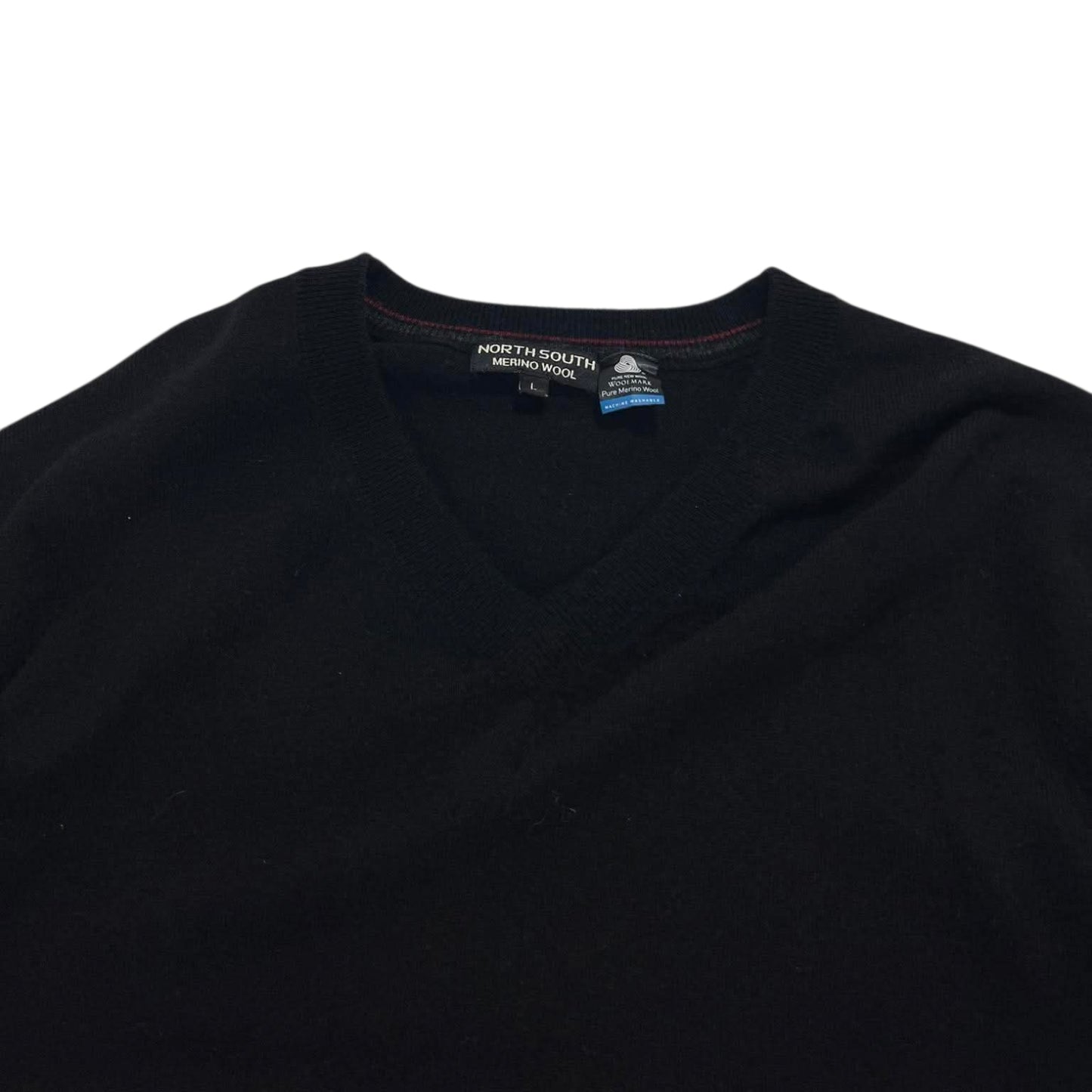 NORTH SOUTH 100% BLACK MERINO WOOL SWEATER (L)