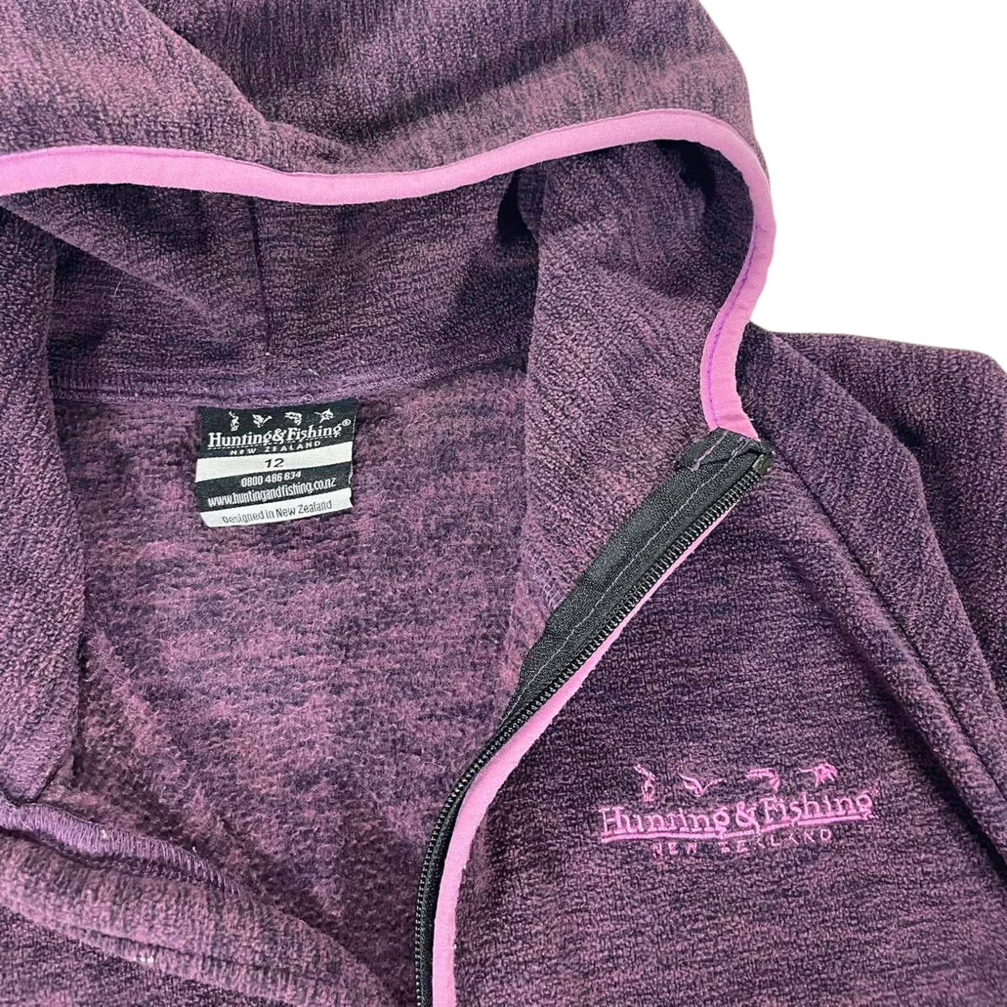 HUNTING & FISHING PURPLE ZIP UP HOODIE WITH PINK ACCENTS (12)