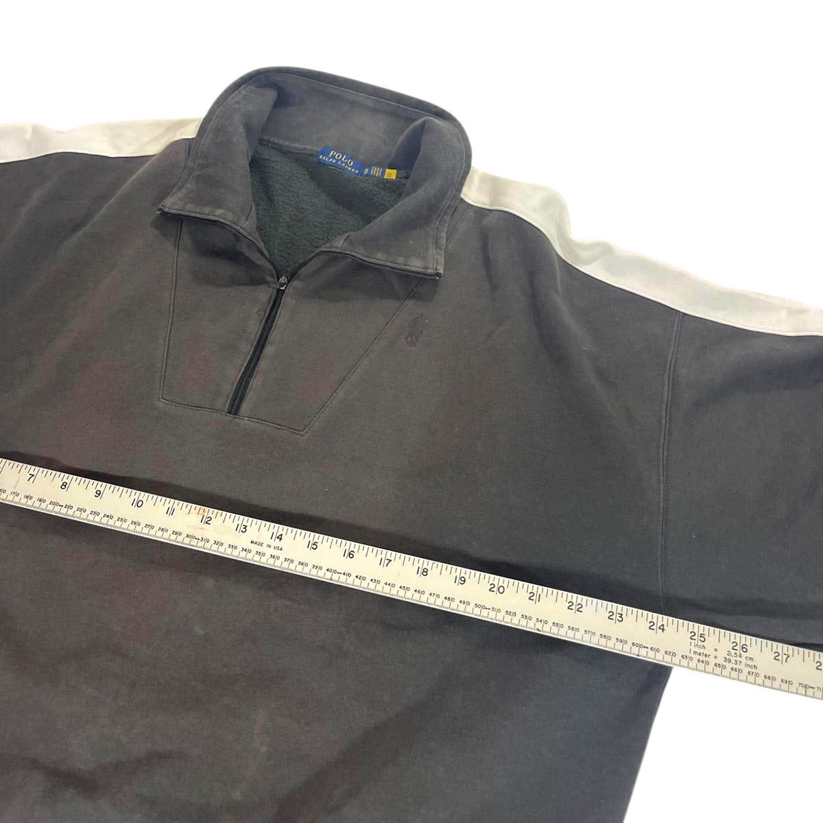 TRASHED POLO RALPH LAUREN BLACK QUARTER ZIP (BEST FIT M)