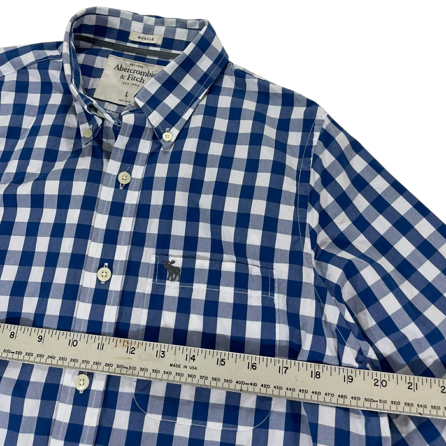 VINTAGE ABERCROMBIE & FITCH BLUE CHECKERED BUTTON UP SHIRT (L)