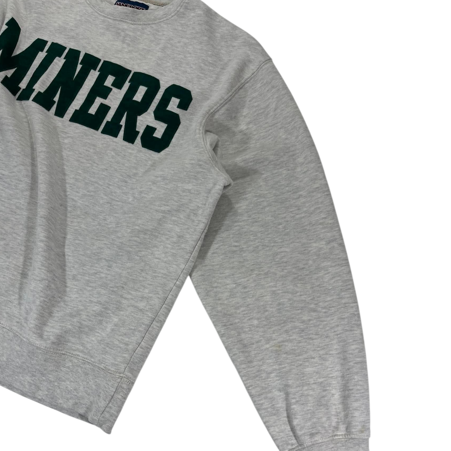 90S GREY AND GREEN EMBROIDERED JANSPORT MINERS CREWNECK (M)