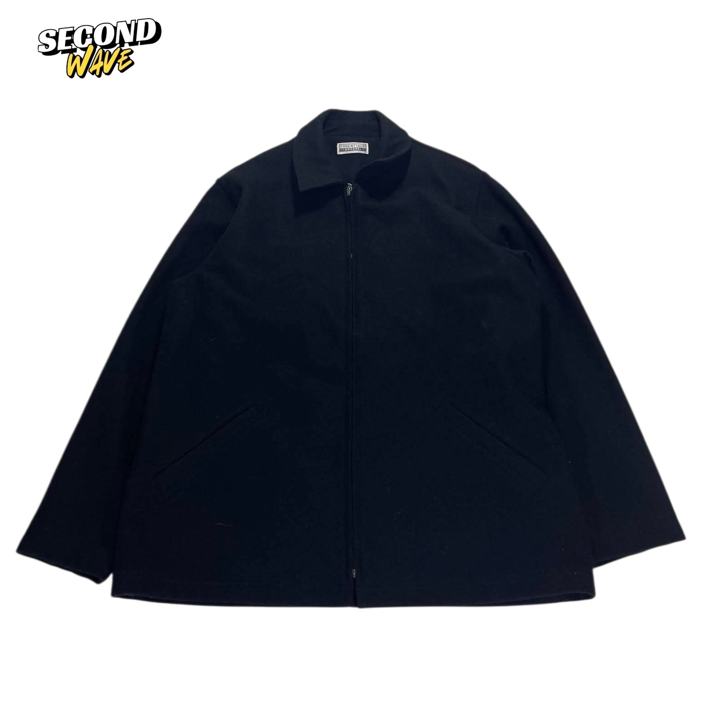 ESSENTIALS BLACK OVERSIZED ZIP UP JACKET (L)