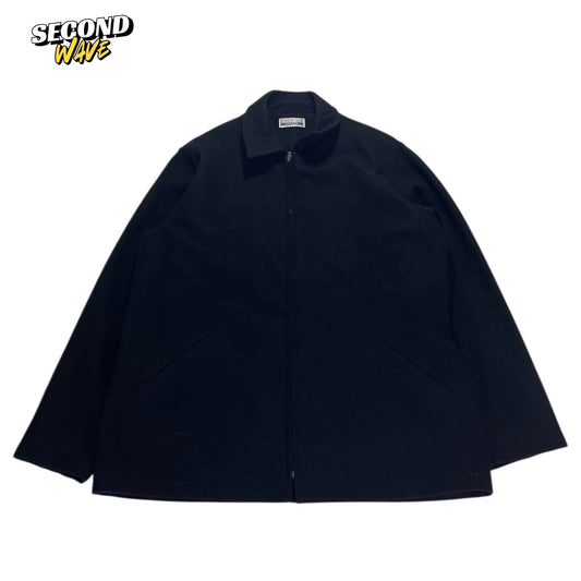 ESSENTIALS BLACK OVERSIZED ZIP UP JACKET (L)