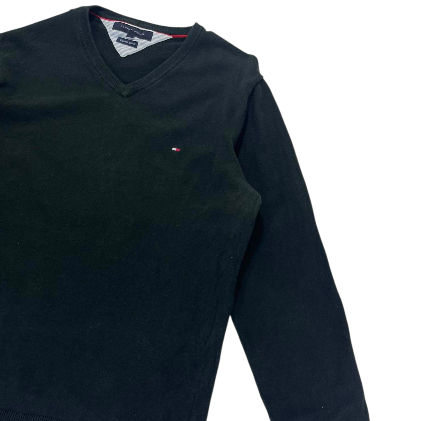 TOMMY HILFIGER BLACK V-NECK SWEATER (L)