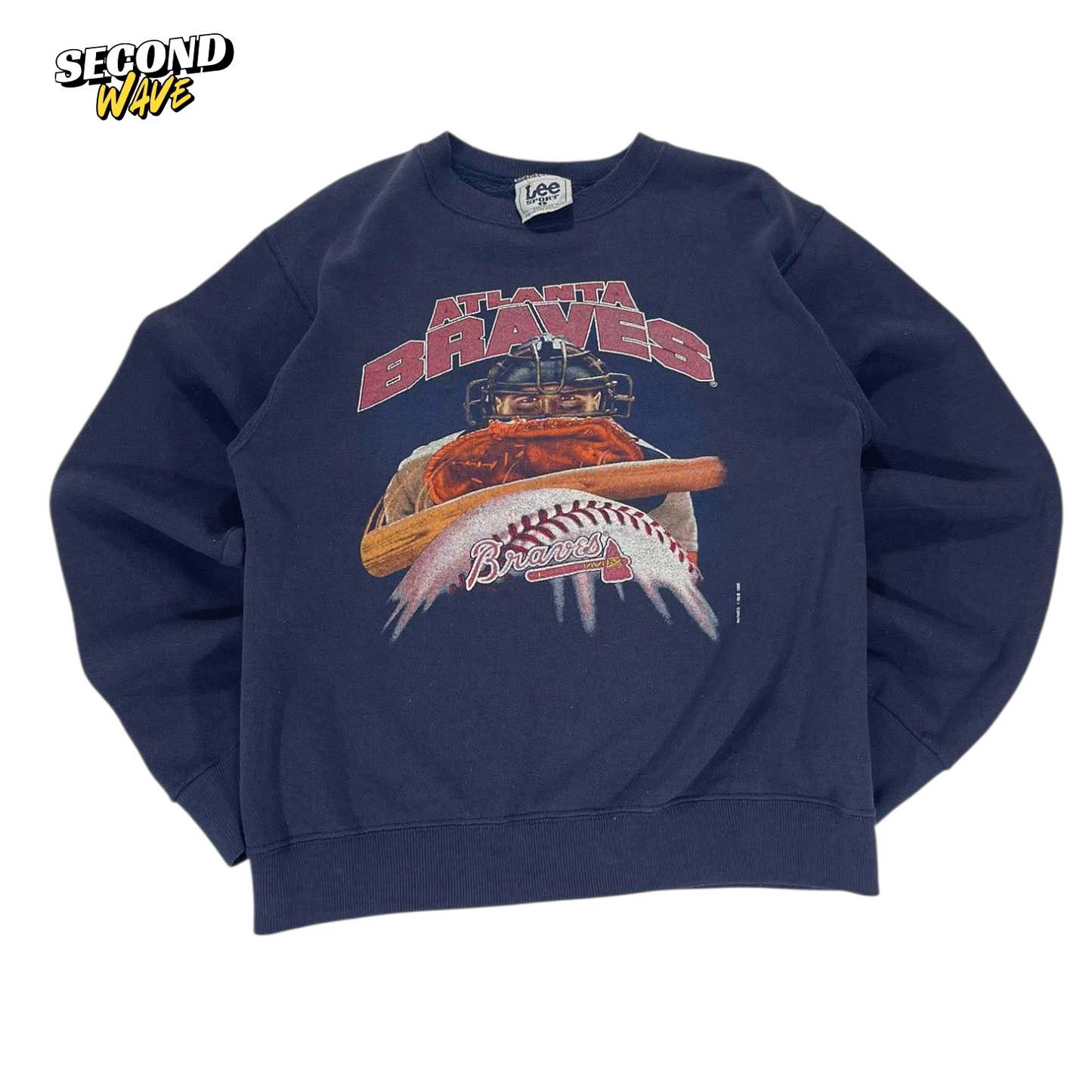 VINTAGE LEE SPORT ATLANTA BRAVES NAVY CREWNECK SWEATSHIRT (M)