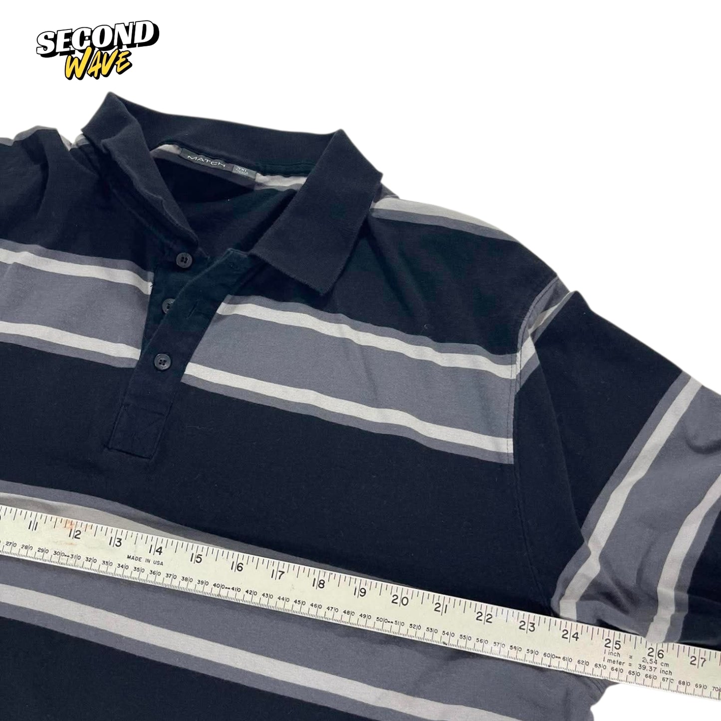 VINTAGE MATCH BLUE STRIPED POLO LONG SLEEVE (XL)