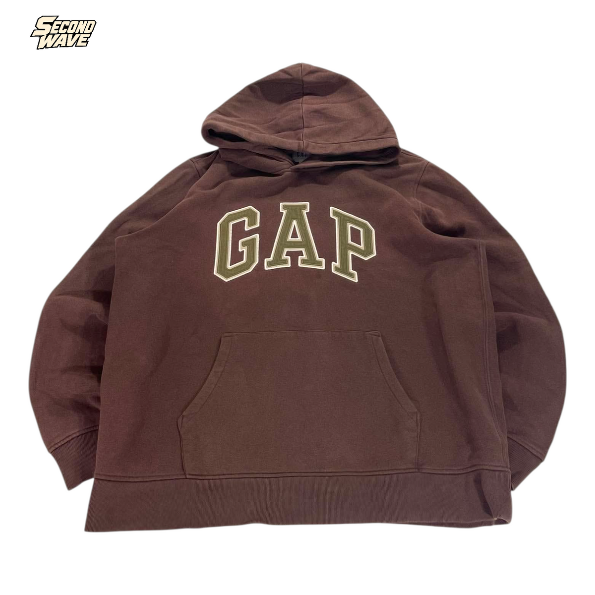VINTAGE EMBROIDERED BROWN GAP HOODIE (BEST FIT LARGE)